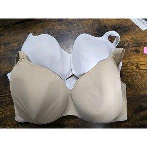 Cacique 44DDD Full‎ Coverage Lightly Lined Underwired Bra White & Beige Lot Of 2